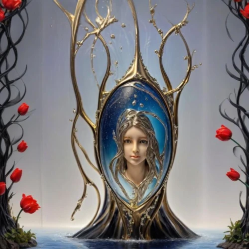 water nymph,mirror of souls,fantasy art,mirror water,3d fantasy,girl in a wreath,fantasy picture,mother earth statue,the enchantress,fantasy portrait,rusalka,the sea maid,magic mirror,faery,water rose,faerie,blue enchantress,water mirror,fairy tale character,the snow queen