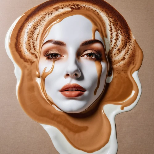 oil cosmetic,aquafaba,dulce de leche,beauty mask,bodypainting,face powder,pancake batter,french silk,bodypaint,meringue,contour,latte art,face cream,coffee art,clay mask,coffee foam,body painting,tahini,sugar paste,cake batter,Photography,General,Realistic