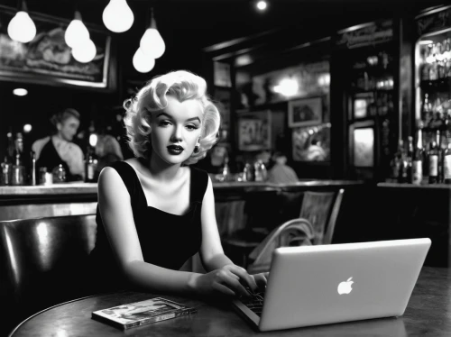 marylin monroe,girl at the computer,marilyn,woman at cafe,mamie van doren,merilyn monroe,macbook,gena rolands-hollywood,marylyn monroe - female,vintage 1950s,50's style,pin ups,work from home,imac,blogging,retro women,pin-up,woman eating apple,laptop,retro pin up girl,Photography,Documentary Photography,Documentary Photography 15