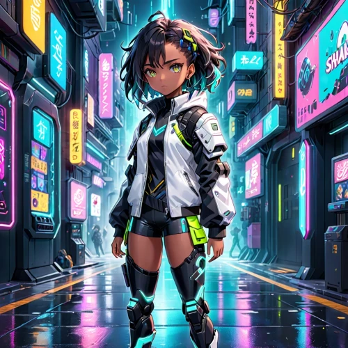 cyber,cyberpunk,vector girl,cyber glasses,cg artwork,futuristic,jacket,cyberspace,scifi,world digital painting,shibuya,android inspired,nori,nico,persona,osaka,shinjuku,anime girl,anime japanese clothing,midi,Anime,Anime,Traditional