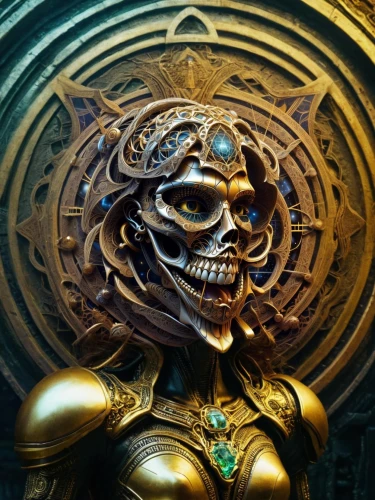 skull statue,gold mask,golden mask,vanitas,skull sculpture,tutankhamun,cg artwork,c-3po,door knocker,tutankhamen,calavera,day of the dead frame,skull with crown,emperor,skeleltt,ornate,gorgon,medusa gorgon,skull bones,golden wreath