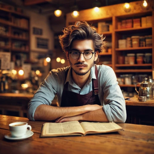 barista,reading glasses,caffè americano,establishing a business,espresso,coffee and books,man portraits,men chef,publish a book online,cortado,espressino,learn to write,cappuccino,the coffee shop,author,librarian,coffee background,bookkeeper,artist portrait,male poses for drawing,Conceptual Art,Daily,Daily 32