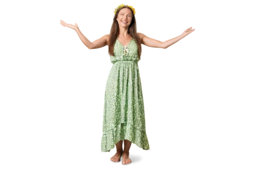 girl in a long dress,long dress,half lotus tree pose,girl in a long dress from the back,png transparent,hula,woman pointing,women's clothing,hippie fabric,celtic woman,dress form,green dress,arms outstretched,pointing woman,women clothes,kundalini,one-piece garment,girl in a long,girl on a white background,transparent image,Illustration,American Style,American Style 08