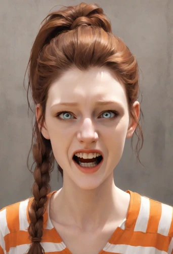 pippi longstocking,clementine,gingerbread girl,rendering,a girl's smile,the girl's face,render,raggedy ann,realdoll,natural cosmetic,character animation,cgi,lilian gish - female,doll's facial features,realistic,ginger rodgers,cinnamon girl,3d rendered,lis,redhead doll,Digital Art,Comic