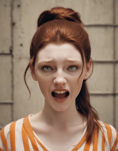 pippi longstocking,redhead doll,the girl's face,scared woman,raggedy ann,a wax dummy,scary woman,gingerbread girl,doll's facial features,clary,ginger rodgers,zombie,woman face,clementine,gingerman,character animation,woman's face,ginger,orange,head woman,Photography,Natural