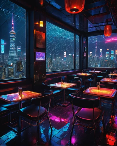 kowloon,new york restaurant,neon cocktails,shanghai,chinese restaurant,neon drinks,nightclub,japanese restaurant,hong kong,hong kong cuisine,unique bar,neon coffee,taipei,diner,kowloon city,cyberpunk,retro diner,piano bar,nightlife,rain bar,Illustration,Abstract Fantasy,Abstract Fantasy 21