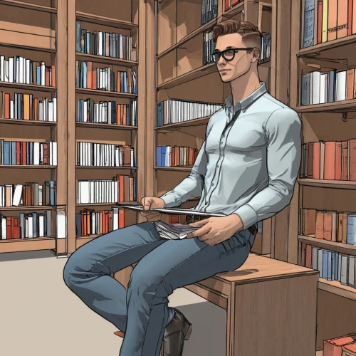 librarian,bookworm,bookstore,bookcase,bookshelves,study room,library,coffee and books,scholar,male poses for drawing,bookshop,reading glasses,reading,browsing,nerd,sci fiction illustration,study,library book,bookshelf,book store,Conceptual Art,Daily,Daily 35