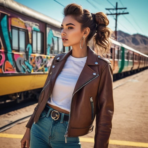 bolero jacket,train,the girl at the station,train ride,pompadour,electric train,train car,hollywood metro station,trains,railroad,jacket,railroad car,queensland rail,train way,train whistle,retro woman,denim jacket,social,model-a,train tracks,Photography,Fashion Photography,Fashion Photography 06