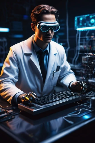 cyber glasses,man with a computer,cyber crime,cyberpunk,cybersecurity,theoretician physician,cybercrime,cyber security,cybernetics,crypto mining,play escape game live and win,researcher,barebone computer,medical technology,hacking,hacker,sci fi surgery room,computer business,pathologist,elektroniki,Unique,3D,Toy