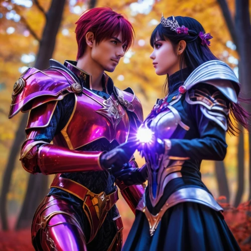 cassiopeia,cosplay image,knight festival,sterntaler,bokeh hearts,partnerlook,fantasy picture,purple and pink,cosplay,reizei,autumn background,kimjongilia,romantic portrait,lancers,adelphan,throughout the game of love,dusk background,duo,two hearts,colorful heart,Photography,General,Realistic