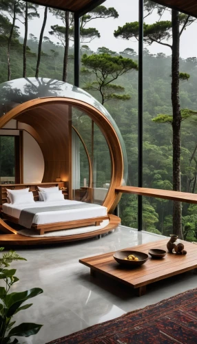 tree house hotel,luxury bathroom,japanese architecture,luxury hotel,japanese-style room,eco hotel,tree house,asian architecture,canopy bed,treehouse,futuristic architecture,beautiful home,luxury,luxury property,sleeping room,great room,house in the forest,wooden sauna,crib,secluded