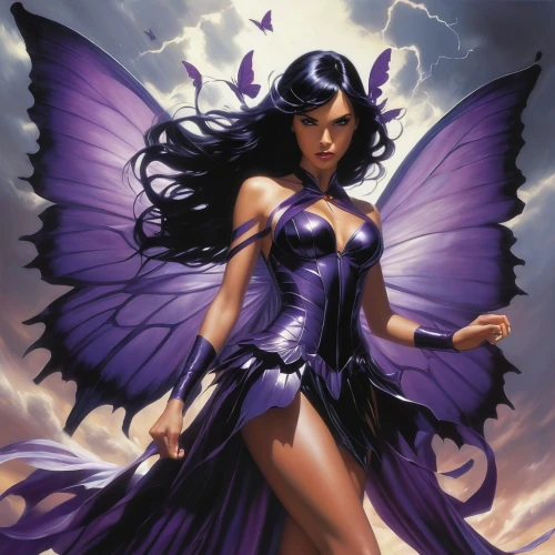 fantasy woman,goddess of justice,dark angel,evil fairy,super heroine,queen of the night,sorceress,the archangel,the enchantress,purple,archangel,winged,heroic fantasy,wing purple,vanessa (butterfly),deadly nightshade,cupido (butterfly),fantasy art,winged heart,fairy queen,Conceptual Art,Fantasy,Fantasy 20