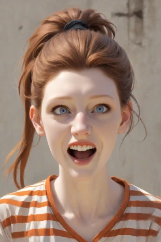 pippi longstocking,the girl's face,cgi,character animation,cinnamon girl,clementine,girl in t-shirt,emogi,a girl's smile,3d rendered,natural cosmetic,girl with cereal bowl,render,portrait of a girl,b3d,gingerbread girl,rendering,gingerman,girl portrait,realdoll,Digital Art,Comic