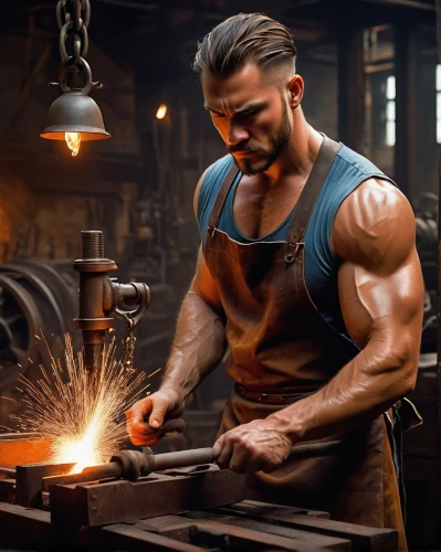 blacksmith,tinsmith,craftsman,metalsmith,wood shaper,steelworker,a carpenter,iron-pour,brick-making,woodworker,bench grinder,carpenter,mechanic,craftsmen,gunsmith,iron pour,forge,metalworking,lead-pouring,ironworker,Illustration,Realistic Fantasy,Realistic Fantasy 08