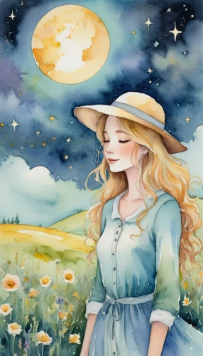 jessamine,watercolor background,cosmos field,springtime background,dandelion field,meadow in pastel,straw hat,cosmos wind,meadow,blooming field,sky rose,dandelion meadow,dandelion background,star illustration,yellow sun hat,summer meadow,astronomer,blue moon rose,cosmos autumn,countrygirl,Illustration,Paper based,Paper Based 25