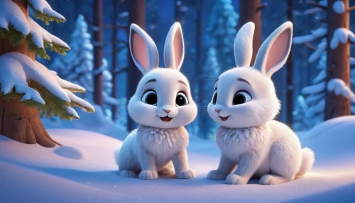 rabbits,rabbit family,bunnies,rabbits and hares,snow scene,hares,cute cartoon image,easter rabbits,white bunny,winter animals,thumper,female hares,arctic hare,snowshoe hare,winter background,christmas movie,christmas snowy background,white rabbit,european rabbit,lepus europaeus,Unique,3D,3D Character