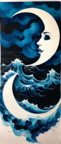 yinyang,blue painting,blue moon,waves circles,the wind from the sea,japanese waves,ocean waves,water waves,moonbeam,oil painting on canvas,yin-yang,yin yang,swirling,aquarius,acrylic paint,sea night,sail blue white,moon phase,blue moon rose,beach moonflower,Conceptual Art,Fantasy,Fantasy 03