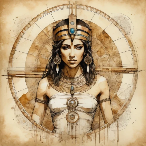 ancient egyptian girl,cleopatra,pharaonic,ancient egypt,ancient egyptian,priestess,horus,warrior woman,athena,egyptology,artemisia,zodiac sign libra,ankh,shamanic,goddess of justice,hieroglyph,art deco woman,shamanism,egyptian,female warrior,Illustration,Paper based,Paper Based 13