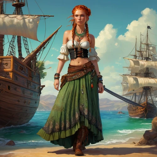 the sea maid,celtic queen,pirate,scarlet sail,east indiaman,merida,pirate treasure,rusalka,full-rigged ship,sloop-of-war,seafaring,sea fantasy,catarina,seafarer,overskirt,galleon,merchant,massively multiplayer online role-playing game,caravel,fantasy portrait,Conceptual Art,Fantasy,Fantasy 18