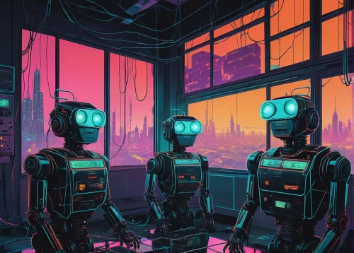 robots,machines,cyberpunk,scifi,robotic,robotics,sci fiction illustration,sci-fi,sci - fi,cybernetics,cyber,droids,sci fi,dystopia,automation,science fiction,neon ghosts,excavators,automated,futuristic,Illustration,Japanese style,Japanese Style 08