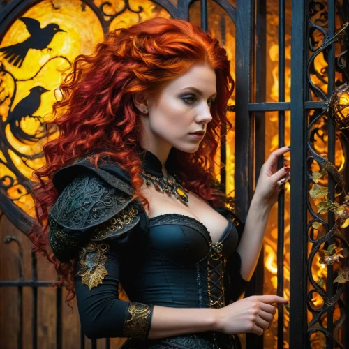fantasy art,merida,gothic portrait,fantasy portrait,sorceress,celtic queen,fantasy picture,fantasy woman,gothic woman,celtic woman,clary,fairy tale character,the enchantress,gothic fashion,filigree,red-haired,queen cage,faery,fairy tale,gothic style,Photography,General,Fantasy