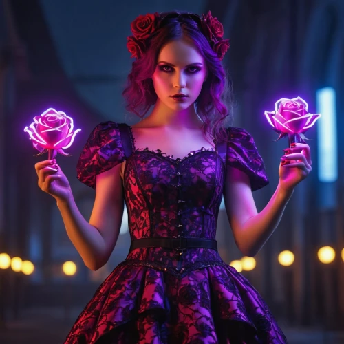 purple rose,gothic fashion,rosa 'the fairy,fairy lanterns,disney rose,evil fairy,gothic dress,violet,romantic rose,doll dress,purple and pink,queen of hearts,purple dress,rosa ' the fairy,la violetta,dark pink in colour,dark pink,porcelain rose,fae,enchanting,Photography,General,Realistic