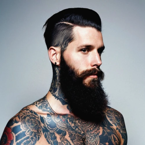 pompadour,beard,bearded,mohawk hairstyle,rockabilly style,pomade,crew cut,rasputin,follicle,lincoln blackwood,panhead,lumberjack,feathered hair,barber,hipster,no shave,beard flower,tattooed,male model,cravat,Art,Artistic Painting,Artistic Painting 23