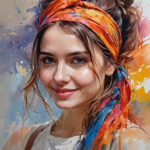 girl portrait,young woman,boho art,oil painting,girl with cloth,italian painter,portrait of a girl,art painting,girl in cloth,romantic portrait,mystical portrait of a girl,headscarf,painter,oil painting on canvas,beautiful bonnet,woman portrait,bohemian,girl in a wreath,artist,young lady,Photography,General,Commercial