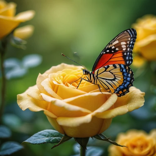 butterfly on a flower,yellow rose background,yellow orange rose,butterfly floral,butterfly background,butterfly isolated,gold yellow rose,red-yellow rose,passion butterfly,monarch butterfly,yellow butterfly,yellow rose,isolated butterfly,ulysses butterfly,flower nectar,orange rose,orange butterfly,bicolor rose,flower background,beautiful flower,Photography,General,Cinematic