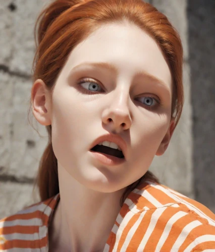 realdoll,tilda,redhead doll,natural cosmetic,rendering,doll's facial features,clementine,render,pippi longstocking,applying make-up,mime,tisci,3d rendered,a wax dummy,orange color,retouching,orange,orange half,3d rendering,cgi,Photography,Natural