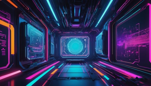 ufo interior,cinema 4d,vapor,spaceship space,futuristic,abstract retro,scifi,space,orbital,ultraviolet,80's design,4k wallpaper,out space,cyberspace,space station,sci-fi,sci - fi,3d background,spaces,neon arrows,Illustration,Black and White,Black and White 24