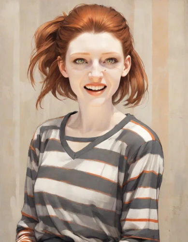 a girl's smile,girl in t-shirt,digital painting,pippi longstocking,killer smile,portrait of a girl,girl portrait,nora,clementine,redhead doll,redheads,mime,grin,lilian gish - female,world digital painting,red-haired,cinnamon girl,girl with cereal bowl,redheaded,portrait background,Digital Art,Classicism