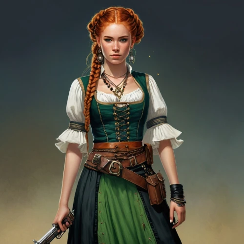 celtic queen,girl with gun,dwarf sundheim,merida,fantasy portrait,steampunk,pirate,massively multiplayer online role-playing game,folk costume,girl with a gun,female warrior,woman holding gun,bodice,sterntaler,nora,victorian lady,redhead doll,game illustration,musketeer,redheads,Conceptual Art,Fantasy,Fantasy 15