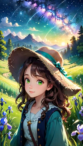 portrait background,landscape background,spring background,springtime background,fantasy portrait,farm background,children's background,cg artwork,flower background,french digital background,rainbow background,merida,blooming field,summer background,rainbow and stars,little girl in wind,fantasy picture,game illustration,creative background,forest background,Anime,Anime,Cartoon