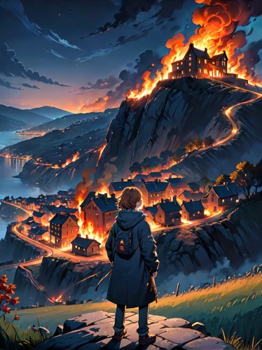 fire background,fire mountain,fire in the mountains,volcano,volcanos,campfire,lava,volcanic,magma,meteora,fire land,studio ghibli,scorched earth,the volcano,wildfire,volcanism,burned land,background image,volcanic field,would a background,Anime,Anime,General