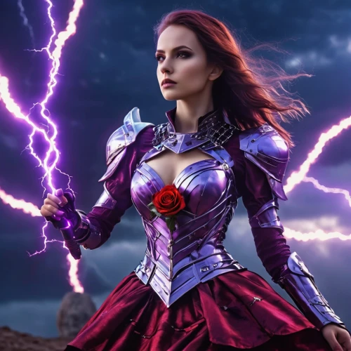 scarlet witch,fantasy woman,the enchantress,monsoon banner,electrified,woman power,lightning,purple,sorceress,lightning bolt,red-purple,thunderbolt,wall,goddess of justice,visual effect lighting,dodge warlock,wanda,cosplay image,red,avenger,Photography,General,Realistic