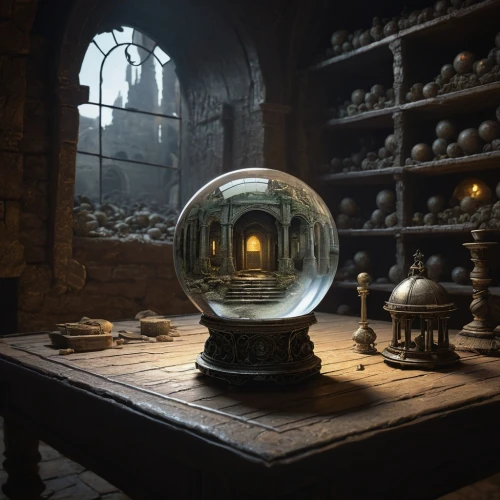 crystal ball,crystal ball-photography,potions,candlemaker,alchemy,apothecary,medieval hourglass,clockmaker,glass sphere,armillary sphere,potter's wheel,oil lamp,orb,divination,lantern,vintage lantern,searchlamp,debt spell,magic grimoire,spell,Illustration,Realistic Fantasy,Realistic Fantasy 44