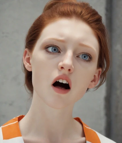 tilda,female model,realdoll,applying make-up,orange,tisci,asymmetric cut,orange half,natural cosmetic,model,orange color,woman face,daphne,mascara,clary,video scene,redhead doll,retouching,woman's face,anna lehmann,Photography,Natural