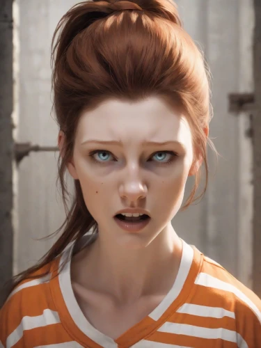 clementine,fallout4,cinnamon girl,symetra,lis,the girl's face,nora,orange,maci,vada,piper,cgi,clary,ginger rodgers,tracer,character animation,eleven,worried girl,croft,redhead doll,Photography,Natural