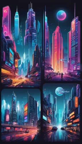 futuristic landscape,city cities,cities,fantasy city,metropolis,cityscape,futuristic,cyberpunk,scifi,colorful city,sci-fi,sci - fi,sci fiction illustration,backgrounds,sci fi,city blocks,metropolises,black city,city skyline,sky city,Unique,Design,Sticker