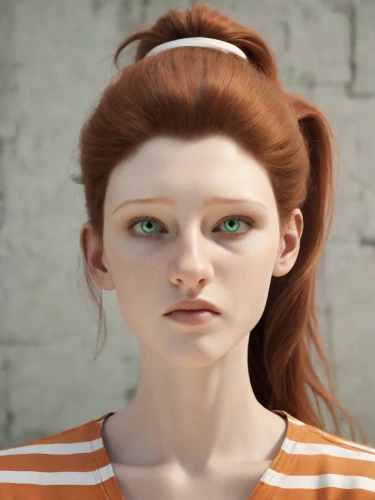 redhead doll,clementine,lilian gish - female,cinnamon girl,realdoll,natural cosmetic,female doll,doll's facial features,3d rendered,gingerbread girl,violet head elf,character animation,game character,3d model,main character,female model,elf,princess anna,murcott orange,doll's head,Photography,Natural