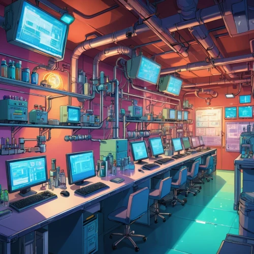 computer room,laboratory,the server room,computer workstation,working space,sci fi surgery room,computer,study room,lab,modern office,classroom,computer system,computer store,computer cluster,computers,chemical laboratory,electronics,computer desk,cyberpunk,offices,Illustration,Japanese style,Japanese Style 03