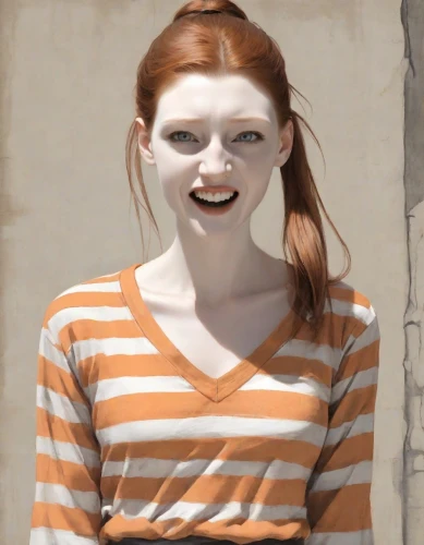 gingerman,mime artist,mime,pippi longstocking,ginger rodgers,digital compositing,girl in t-shirt,redheaded,portrait background,redhead doll,redheads,gingerbread girl,cardboard background,striped background,a wax dummy,pumuckl,character animation,chromakey,redhead,redhair,Digital Art,Ink Drawing