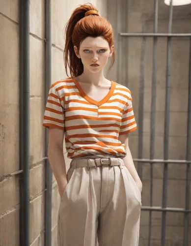 prisoner,detention,prison,mime,barb,eleven,clementine,chainlink,beaker,a wax dummy,mime artist,realdoll,horizontal stripes,arbitrary confinement,television character,nora,pippi longstocking,in custody,raggedy ann,orange,Photography,Natural