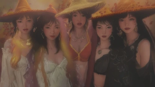 ao dai,witches,celebration of witches,straw hats,witches' hats,vintage fairies,celtic woman,asian conical hat,fairies,costume festival,the seven deadly sins,witch ban,anime 3d,costumes,doll's festival,halloween background,amano,parasols,korean culture,straw hat