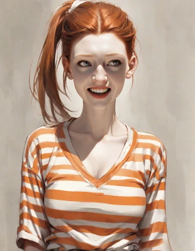 girl in t-shirt,nami,pippi longstocking,redheads,a girl's smile,redhead doll,red-haired,girl with cereal bowl,girl portrait,cinnamon girl,red head,redheaded,girl with speech bubble,harley quinn,mary jane,gingerman,harley,mime,fantasy portrait,portrait of a girl,Digital Art,Comic