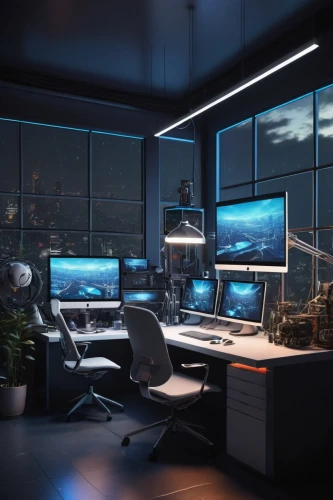 modern office,blur office background,computer room,computer desk,computer workstation,working space,desk,offices,office desk,secretary desk,creative office,aqua studio,control desk,night administrator,the server room,work space,monitors,control center,fractal design,research station,Illustration,Realistic Fantasy,Realistic Fantasy 06