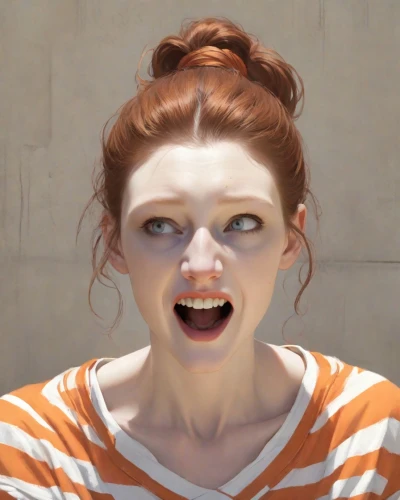 the girl's face,portrait of a girl,girl-in-pop-art,woman's face,scared woman,mime artist,woman face,portrait background,ecstatic,mime,character animation,redheads,clementine,girl portrait,twitch icon,portrait of a woman,girl in t-shirt,digital painting,rendering,ginger rodgers,Digital Art,Comic