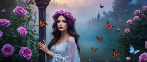 butterfly background,fantasy picture,splendor of flowers,faerie,flower background,girl in flowers,fantasy art,beautiful girl with flowers,faery,flower fairy,fairy queen,rosa 'the fairy,hesperia (butterfly),secret garden of venus,butterfly floral,mystical portrait of a girl,butterflies,girl in the garden,springtime background,ulysses butterfly,Conceptual Art,Fantasy,Fantasy 14