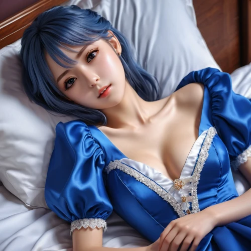 dollfie,rei ayanami,rem in arabian nights,blue pillow,gentiana,blue heart,realdoll,blue rose,sonoda love live,winterblueher,azure,blue hair,royal blue,bed,girl in bed,cosplay image,blue and white,cinderella,doll paola reina,blue heart balloons,Photography,General,Realistic